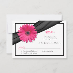 Carte RSVP Réponse au ruban noir rose Gerbera Dais