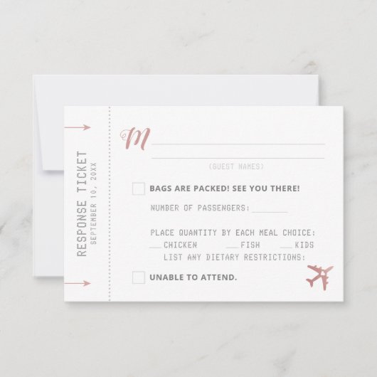 Carte RSVP Réponse du ticket du plan de passe d'em (Devant)