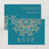 CARTE RSVP RÉPONSE INDIENNE AQUAMARINE BLEU ET OR (Devant / Derrière)