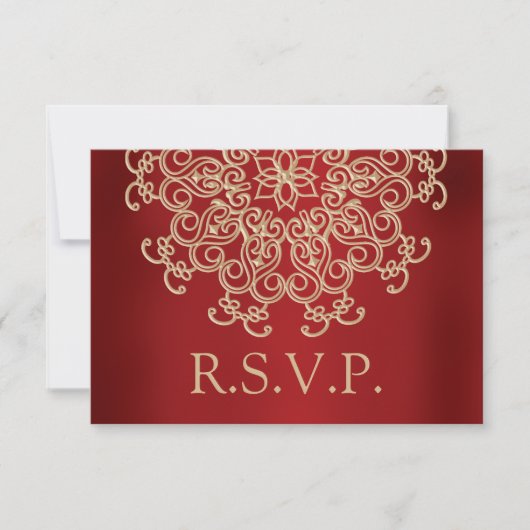 CARTE RSVP RÉPONSE INDIENNE ROUGE ET OR (Devant)