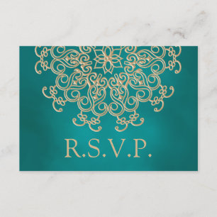 CARTE RSVP RÉPONSE INDIENNE turquoise ET OR