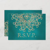 CARTE RSVP RÉPONSE INDIENNE turquoise ET OR (Devant / Derrière)