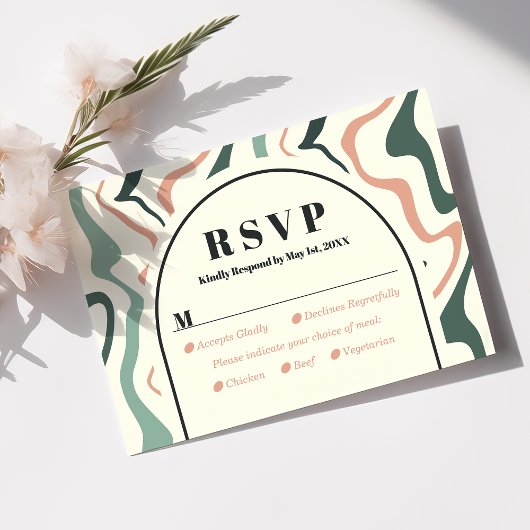 Carte RSVP Retro Arch Mint Green Rose Mariage