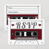 Carte RSVP Retro Cassette Bande Vin Rouge Mariage (Devant / Derrière)