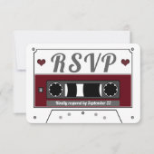 Carte RSVP Retro Cassette Bande Vin Rouge Mariage (Devant)