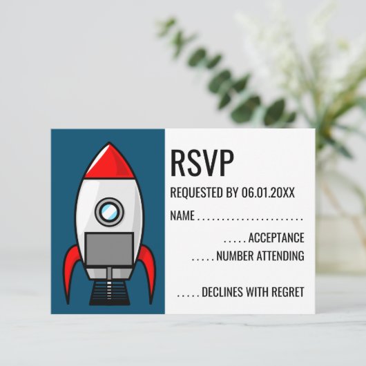 Carte RSVP Retro Sci Fi Rocket (Debout devant)