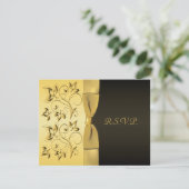 Carte RSVP RIBBON Black, Gold Floral (Debout devant)