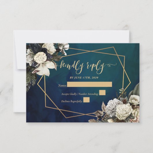 Carte RSVP romantique Floral Gold Wreath Wedding (Devant)
