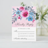 Carte RSVP Romantique rose et bleu Aquarelle (Debout devant)