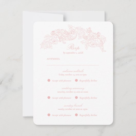 Carte RSVP romantique rose Vintage à plusieurs évé (Devant)