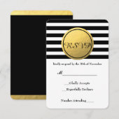 Carte RSVP ronde à rayures noires et blanches avec (Devant / Derrière)