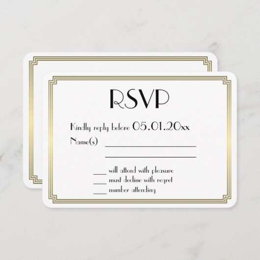 Carte RSVP Ronde Great Gatsby Art Déco Gold Weddin (Devant / Derrière)