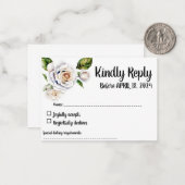 Carte RSVP Rose blanche, carte de réponse (Devant/Arrière en situation)