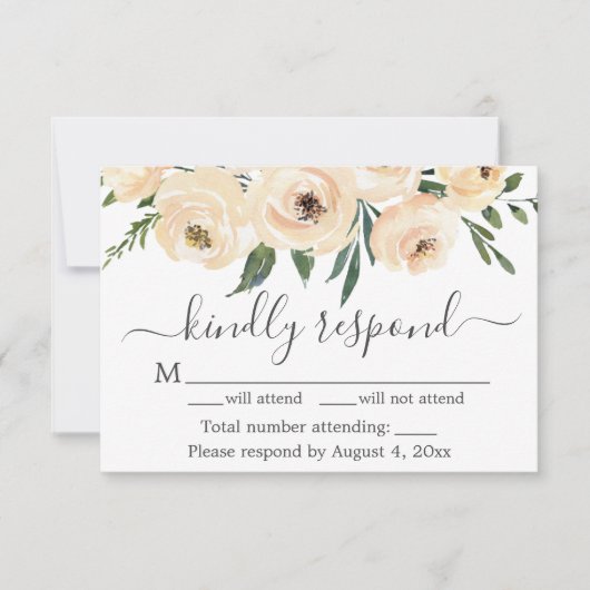 Carte RSVP Rose blanche or beige florale (Devant)