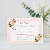 Carte RSVP Rose Coral Floral Striped Wedding (Debout devant)