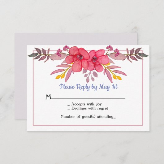Carte RSVP rose Dusty (Devant / Derrière)