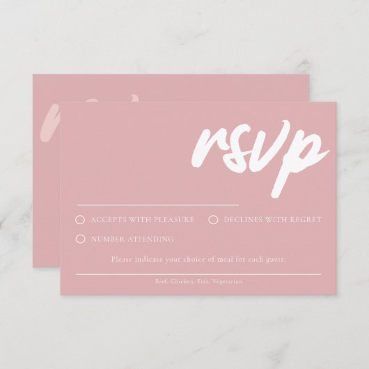 Carte RSVP Rose Dusty simple avec choix de repas (Devant / Derrière)