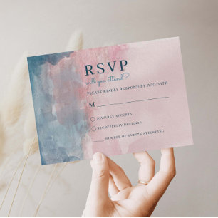 Carte RSVP rose et bleu aquarelle
