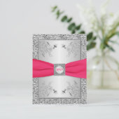 Carte RSVP | Rose, Feuille FAUX Argent, Floral (Debout devant)