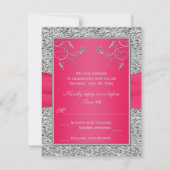 Carte RSVP | Rose, Feuille FAUX Argent, Floral (Dos)