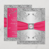 Carte RSVP | Rose, Feuille FAUX Argent, Floral (Devant / Derrière)