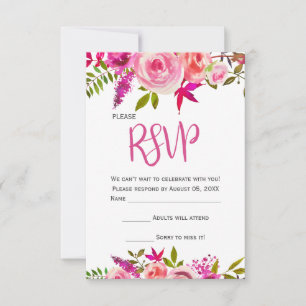 Carte RSVP rose Fuchsia Botanical Floral Wedding