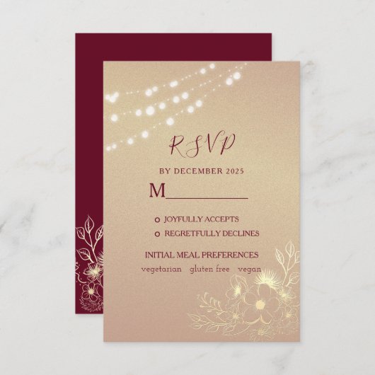 Carte RSVP rose Gold Burgundy Wedding (Devant / Derrière)