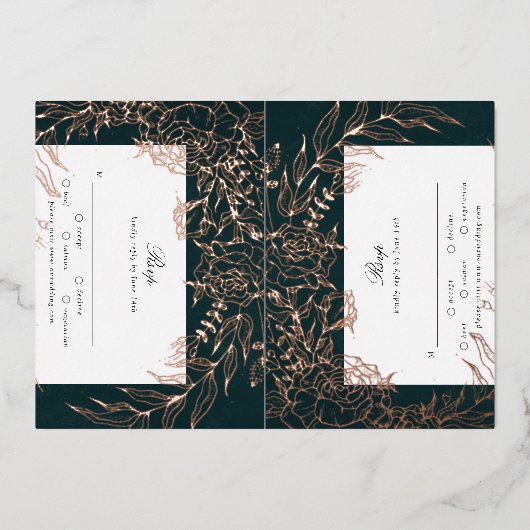Carte RSVP rose Gold Flower Emerald 2 Foil (Recto)