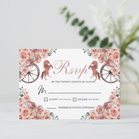 Carte RSVP rose Gold Western Quinceanera (Debout devant)