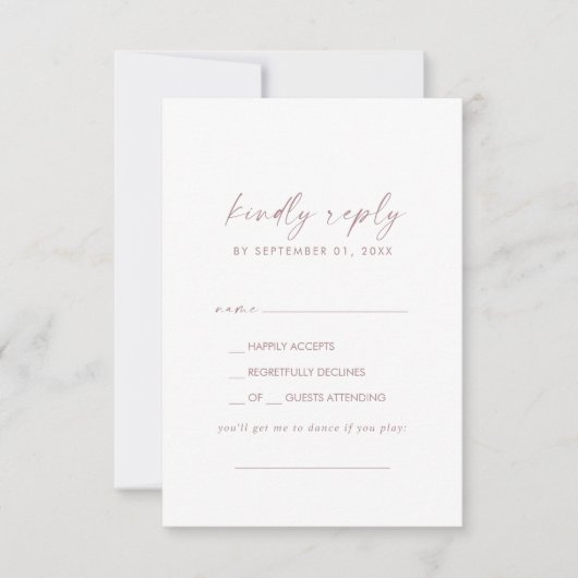 Carte RSVP Rose moderne Gold Script Song Demande (Devant)