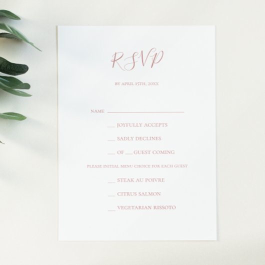 Carte RSVP Rose or simple et élégante