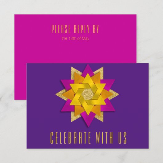 Carte RSVP rose orange jaune étoile Fleur pourpre (Devant / Derrière)