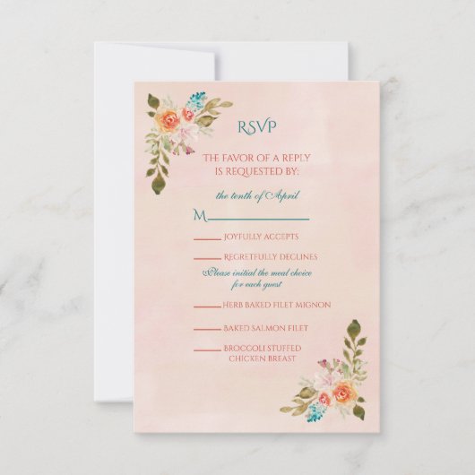 Carte RSVP Rose Peach Watercolor (Devant)