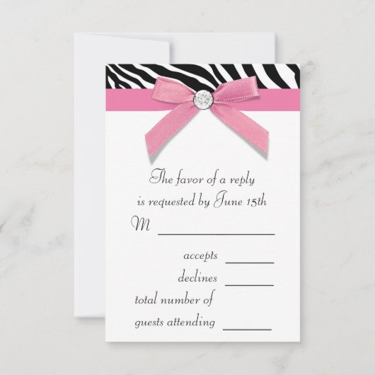 Carte RSVP rose Zebra (Dos)