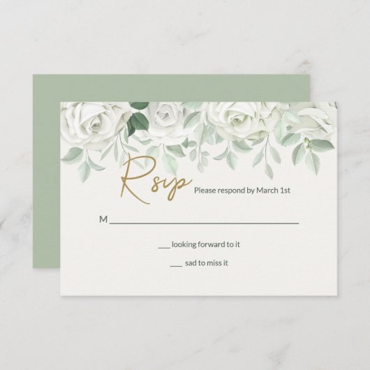 Carte RSVP Roses blanches (Devant / Derrière)