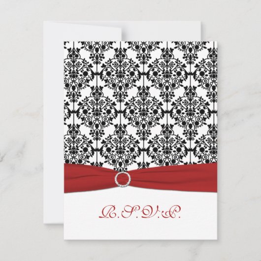 Carte RSVP rouge, blanche et noire Damask II (Devant)