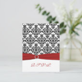 Carte RSVP rouge, blanche et noire Damask II (Debout devant)