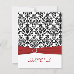 Carte RSVP rouge, blanche et noire Damask II