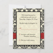 Carte RSVP rouge, ivoire et noir Damas (Dos)