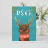 Carte RSVP rouge rouge cerf Noël (Debout devant)