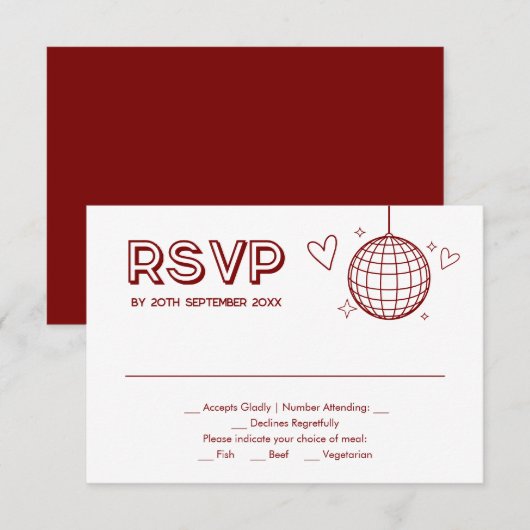Carte RSVP rouge Super Retro Mariage (Devant / Derrière)