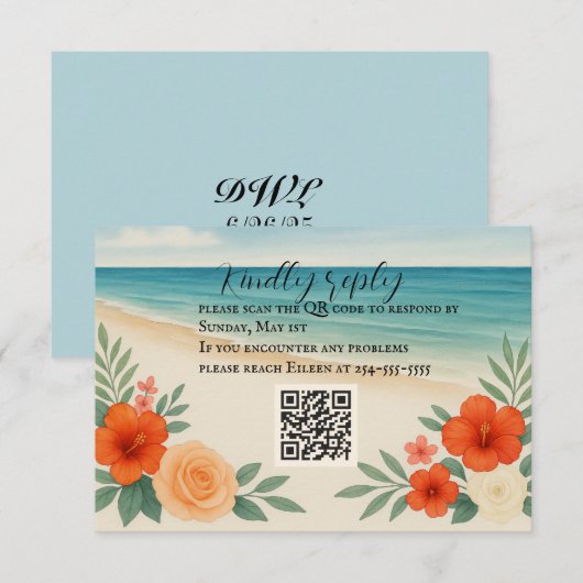 Carte RSVP RQR Code Floral Beach Vibrant (Devant / Derrière)