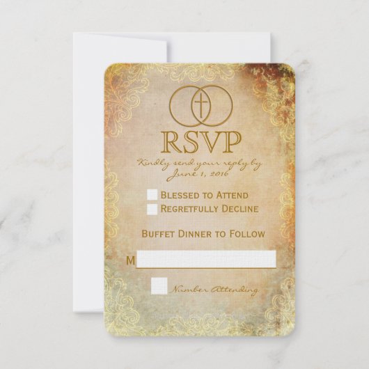 Carte RSVP RSVP 2 entourée d'un mariage religieux  (Devant)