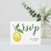 Carte RSVP RSVP de mariage Citrus citron aquarelle (Debout devant)