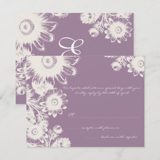 Carte RSVP RSVP de mariage floral violet de fumée (Devant / Derrière)