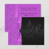 Carte RSVP RSVP en Satin noir et violet (Devant / Derrière)