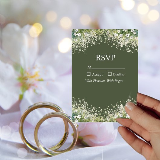 Carte RSVP RSVP Fleur délicate sur vert olive
