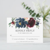 Carte RSVP RSVP Rustique Burgundy Marine Rose Flor (Debout devant)