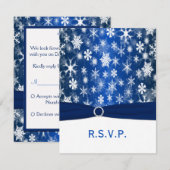 Carte RSVP ruban imprimé bleu et flocons de neige  (Devant / Derrière)