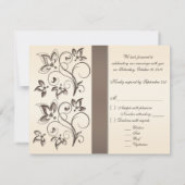 Carte RSVP ruban imprimé Mocha, fleur ivory (Dos)